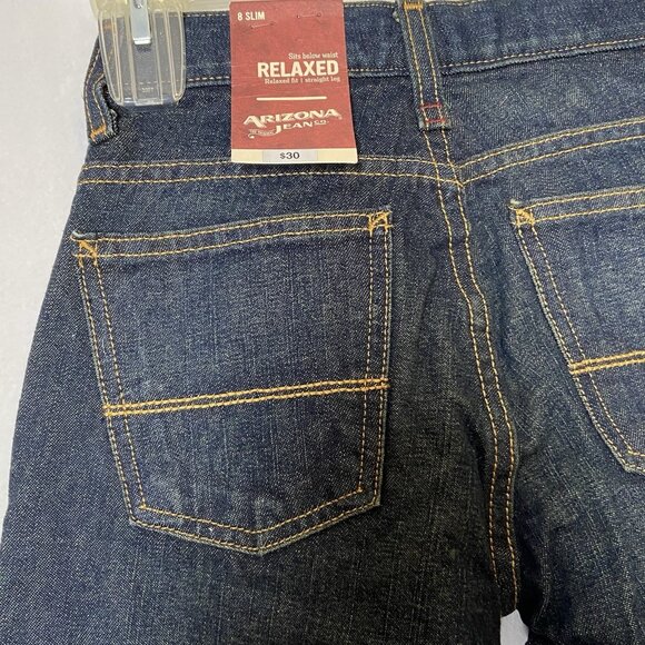 Arizona Jean Co Boys Jeans Sz 8 Slim Relaxed Fit Straight Leg Denim Dark Wash - Picture 8 of 14